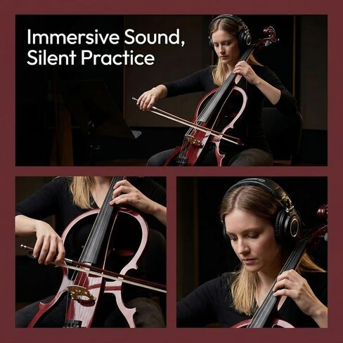 Electric Cello 4/4 Full Size Ebony Fittings with Lightweight Cello Bag, Headphones, Bow, Bridge, Rosin, Cello for Beginners Adults(Metallic Black) (Metallic Red Peach Heart -Cellos) in Saudi Arabia