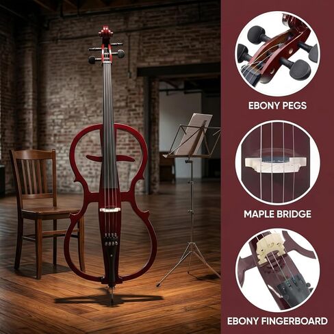 Electric Cello 4/4 Full Size Ebony Fittings with Lightweight Cello Bag, Headphones, Bow, Bridge, Rosin, Cello for Beginners Adults(Metallic Black) (Metallic Red Peach Heart -Cellos) in Saudi Arabia