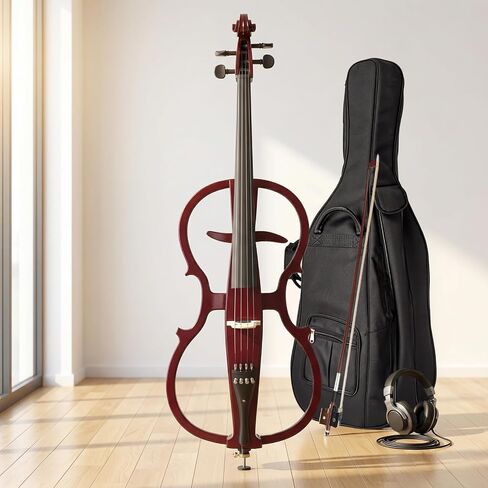Electric Cello 4/4 Full Size Ebony Fittings with Lightweight Cello Bag, Headphones, Bow, Bridge, Rosin, Cello for Beginners Adults(Metallic Black) (Metallic Red Peach Heart -Cellos) in Saudi Arabia