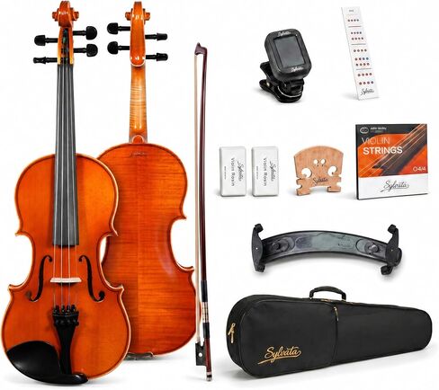 Handcrafted Solid Wood Violin 4/4 Full Size, Acoustic Fiddle with Gradient Finish, Ebony Fingerboard & Fittings, High-End Full Size Violin Kit with Ebony Bow, Alice Strings, and Deluxe Case in Saudi Arabia
