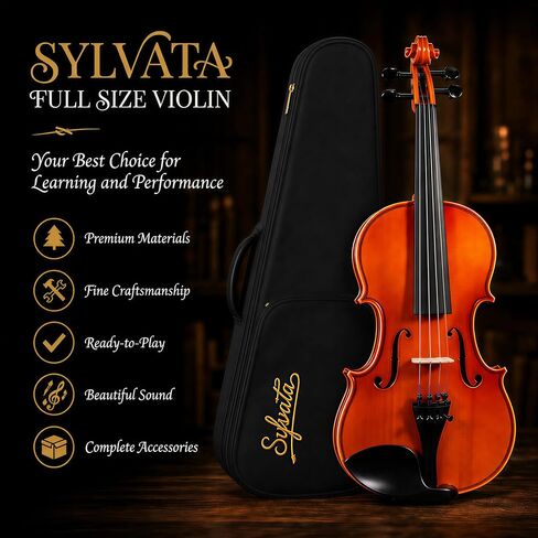 Handcrafted Solid Wood Violin 4/4 Full Size, Acoustic Fiddle with Gradient Finish, Ebony Fingerboard & Fittings, High-End Full Size Violin Kit with Ebony Bow, Alice Strings, and Deluxe Case in Saudi Arabia
