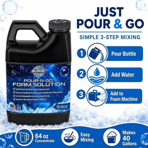 SurgeFX Foam Party Machine Solution – Makes Up to 40 Gallons of Water – Ultra Concentrated, Non-Toxic & Hypoallergenic – Compatible with All Foam Machines for Parties & Events (40 Gallons of water) in Saudi Arabia