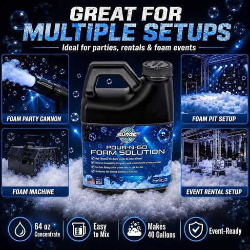 SurgeFX Foam Party Machine Solution – Makes Up to 40 Gallons of Water – Ultra Concentrated, Non-Toxic & Hypoallergenic – Compatible with All Foam Machines for Parties & Events (40 Gallons of water) in Saudi Arabia