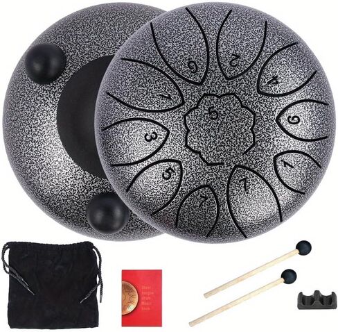 Mini Rain Drum, 3 Inches 6 Notes Portable Steel Tongue Drum with Mallet, Music Book, Pre-Tuned, Exquisite Pattern Percussion Instrument for Meditation, Relaxation, Camping and Gift (Green) in Kuwait