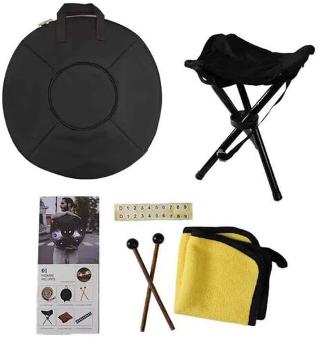18 بوصة 9 ملاحظات Kurd D Minor Black Handpan Drum، أداة قرع من الفولاذ المقاوم للصدأ 440 هرتز مع ملحقات كاملة كاملة in Kuwait