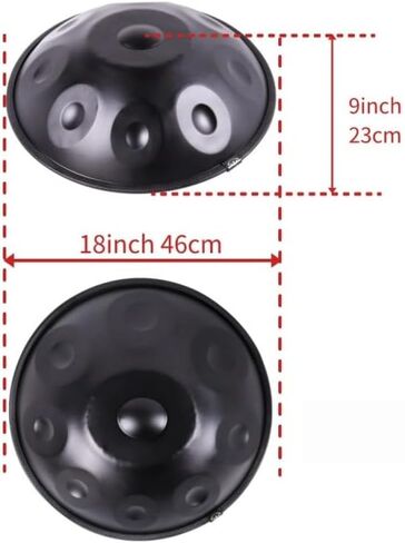 18 بوصة 9 ملاحظات Kurd D Minor Black Handpan Drum، أداة قرع من الفولاذ المقاوم للصدأ 440 هرتز مع ملحقات كاملة كاملة in Kuwait