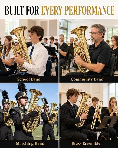 4 صمامات PYY Euphonium - نغمة نحاسية صلبة 4 صمامات Euphonium، مكابس من الفولاذ المقاوم للصدأ سريعة الاستجابة، لمسة نهائية من النحاس المصقول يدويًا، مع قطعة لسان، حقيبة حمل، للمبتدئين والمتوسطين in Kuwait