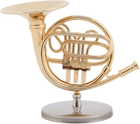 Miniature French Horn, Brass Gold Plated Replica with Stand, Detailed Instrument Model for Christmas Gifts, Home and Music Room Decor in Kuwait