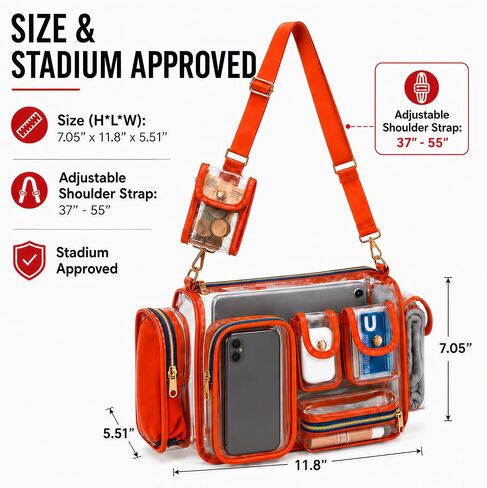 boombeatz Clear Bag Stadium Approved 12x6x12 - Clear Crossbody Purse in Kuwait