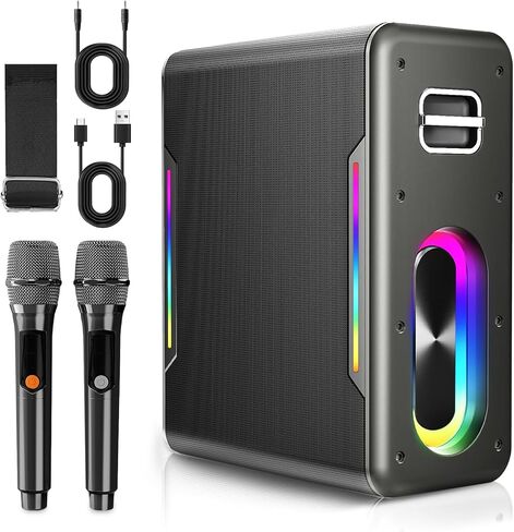 Karaoke Machine with 2 Wireless Microphones Portable Bluetooth Karaoke Machine for Adults Kids Autotune DSP Chip Karaoke Speaker with LED Lights Supports TWS TF Card USB AUX in in Kuwait