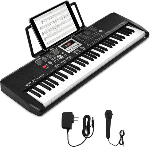 33" 61-Key Electronic Keyboard Piano for Beginners with 200 Tones & Rhythms, Microphone, Learning Features, and Piano Note Stickers, Digital Music Keyboard for Adults in Kuwait