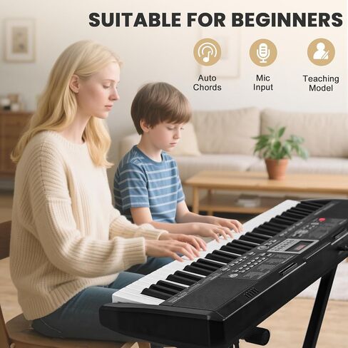 33" 61-Key Electronic Keyboard Piano for Beginners with 200 Tones & Rhythms, Microphone, Learning Features, and Piano Note Stickers, Digital Music Keyboard for Adults in Kuwait