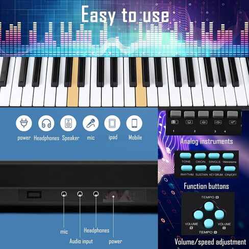 61 keys keyboard piano, Electronic Digital Piano with Built-In Speaker Microphone, Portable Keyboard Gift Teaching for Beginners, electric piano for youth in Kuwait