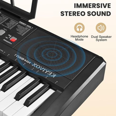 33" 61-Key Electronic Keyboard Piano for Beginners with 200 Tones & Rhythms, Microphone, Learning Features, and Piano Note Stickers, Digital Music Keyboard for Adults in Kuwait