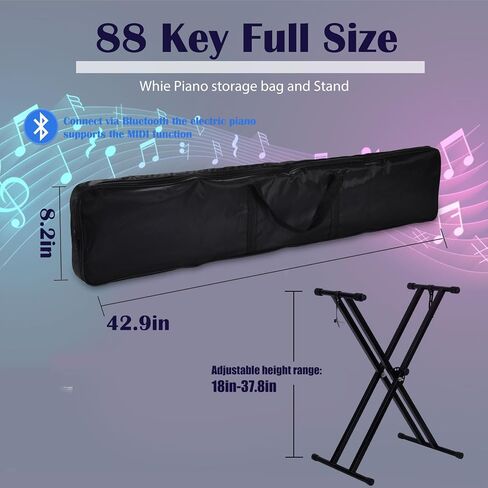 88 Key Digital Piano, Semi Weighted Electronic Keyboard Piano with Music Stand, Power Supply, Sustain Pedal, Bluetooth, Carrying Case, Headphones, USB-MIDI Compatibility, for Beginner Professional in Kuwait