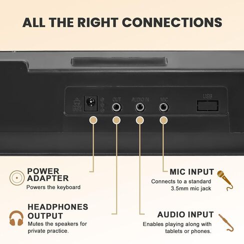 33" 61-Key Electronic Keyboard Piano for Beginners with 200 Tones & Rhythms, Microphone, Learning Features, and Piano Note Stickers, Digital Music Keyboard for Adults in Kuwait