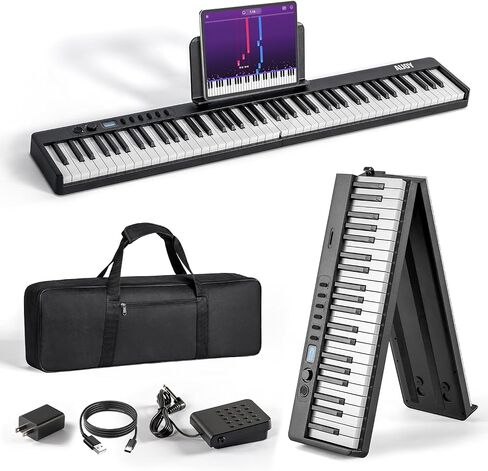 AiJoy 88-Key Portable Piano Keyboard with Semi-Weighted Keys Folding Piano, Built-in Speakers/MIDI, Long Battery Life Electric Keyboard Piano for Beginners in Kuwait