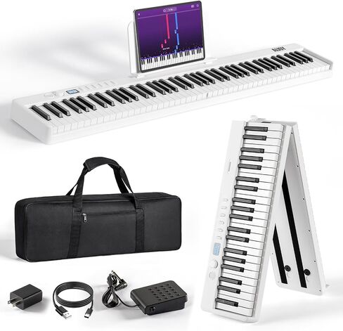 AiJoy 88-Key Portable Piano Keyboard with Semi-Weighted Keys Folding Piano, Built-in Speakers/MIDI, Long Battery Life Electric Keyboard Piano for Beginners in Saudi Arabia