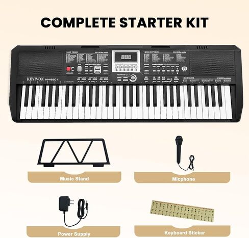 33" 61-Key Electronic Keyboard Piano for Beginners with 200 Tones & Rhythms, Microphone, Learning Features, and Piano Note Stickers, Digital Music Keyboard for Adults in Kuwait