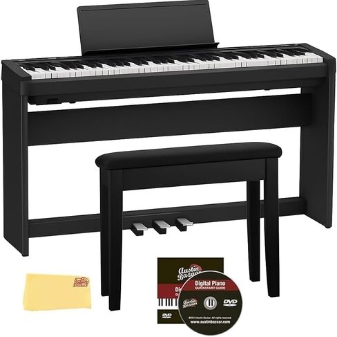 Roland FP-30X 88-Key Digital Piano - White Bundle with Adjustable Stand, Bench, Sustain Pedal, Online Piano Lessons, Instructional DVD, and Austin Bazaar Polishing Cloth in Kuwait