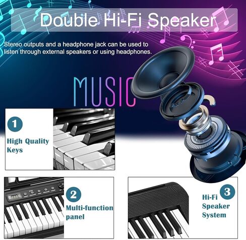 88 Key Piano Keyboard, Electric Digital Piano with Semi Weighted Keys, Keyboard Piano with Sustain Pedal, Power Supply, Stand, Carrying Case, Headphones, USB-MIDI Compatibility, for Beginner Adults in Kuwait