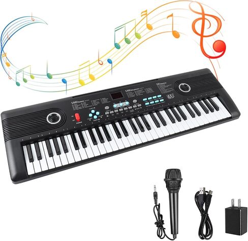 61 Key Piano Keyboard with Built-in Speaker & Microphone, Portable Electronic Digital Piano for Beginners, Ideal Musical Gift with Teaching Features in Kuwait