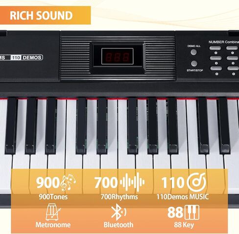 88 Key Piano Keyboard, Semi Weighted Electronic Digital Piano with Music Stand, Power Supply, Sustain Pedal, Bluetooth, Stand, MIDI, for Beginner Professional at Home, Stage in Kuwait