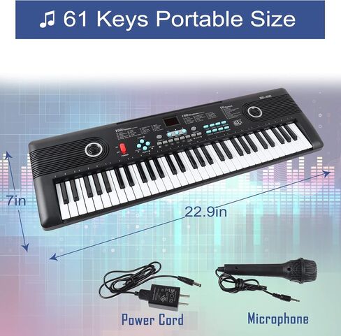 61 Key Piano Keyboard with Built-in Speaker & Microphone, Portable Electronic Digital Piano for Beginners, Ideal Musical Gift with Teaching Features in Kuwait