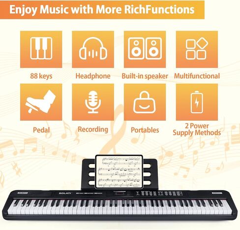 88 Key Piano Keyboard, Semi Weighted Electronic Digital Piano with Music Stand, Power Supply, Sustain Pedal, Bluetooth, Stand, MIDI, for Beginner Professional at Home, Stage in Kuwait