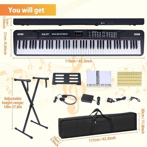 88 Key Piano Keyboard, Semi Weighted Electronic Digital Piano with Music Stand, Power Supply, Sustain Pedal, Bluetooth, Stand, MIDI, for Beginner Professional at Home, Stage in Kuwait