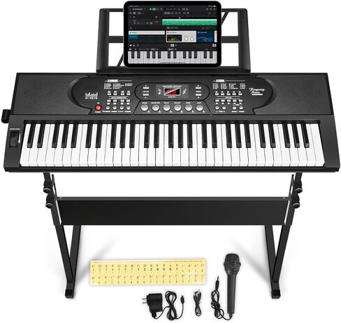61 Key Portable Keyboard Piano with Stand, Electronic Keyboard Piano Kit, Microphone, Note Stickers, Music Rest, Digital Music Keyboard Built-In Speakers for Beginners in Kuwait