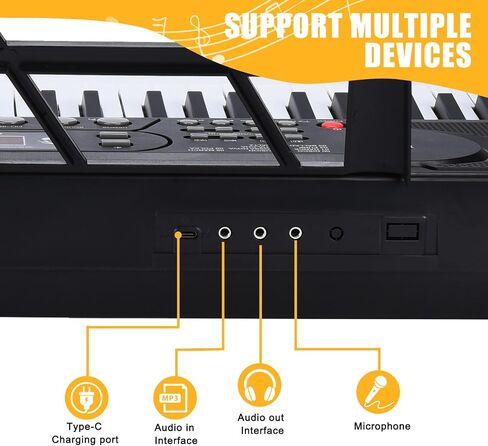 61 Key Portable Keyboard Piano with Stand, Electronic Keyboard Piano Kit, Microphone, Note Stickers, Music Rest, Digital Music Keyboard Built-In Speakers for Beginners in Kuwait
