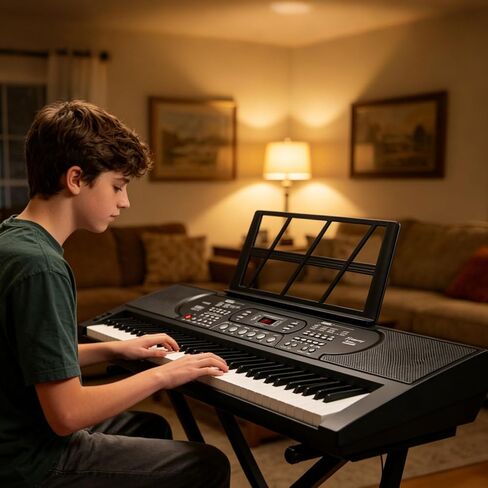 61 Key Portable Keyboard Piano with Stand, Electronic Keyboard Piano Kit, Microphone, Note Stickers, Music Rest, Digital Music Keyboard Built-In Speakers for Beginners in Kuwait