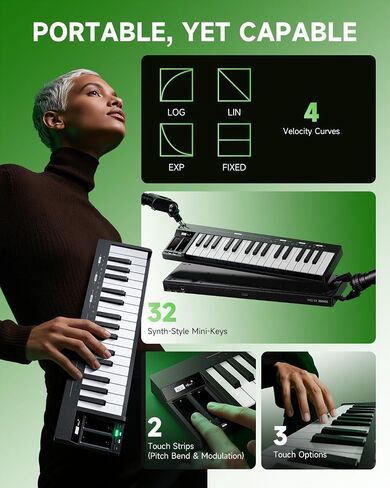 Donner KB-32M Portable MIDI Keyboard Controller – 32 Keys, with Magnetic Snap2Connect (S2C), OLED Display, USB/MIDI & DAW Software in Kuwait