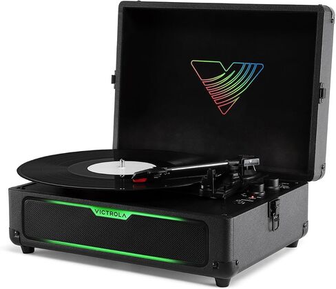 Victrola Journey Glow – Illuminated Suitcase Record Player – 18 RGB Light Effects, Stereo Speakers with Enhanced Bass, Bluetooth Streaming, (Black) in Kuwait