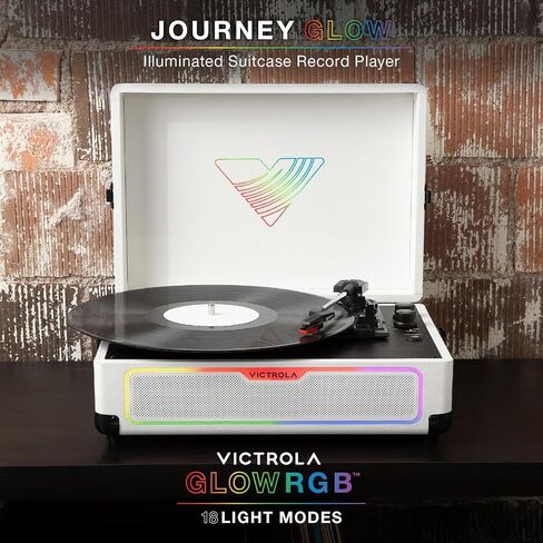 Victrola Journey Glow – Illuminated Suitcase Record Player – 18 RGB Light Effects, Stereo Speakers with Enhanced Bass, Bluetooth Streaming, (Black) in Kuwait