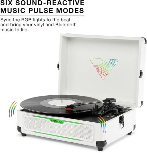 Victrola Journey Glow – Illuminated Suitcase Record Player – 18 RGB Light Effects, Stereo Speakers with Enhanced Bass, Bluetooth Streaming, (Black) in Kuwait