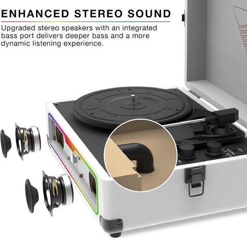 Victrola Journey Glow – Illuminated Suitcase Record Player – 18 RGB Light Effects, Stereo Speakers with Enhanced Bass, Bluetooth Streaming, (Black) in Kuwait
