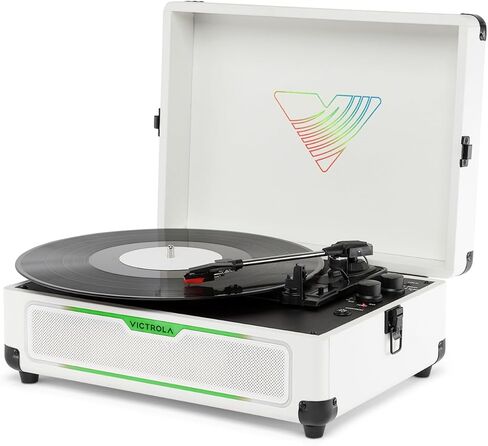 Victrola Journey Glow – Illuminated Suitcase Record Player – 18 RGB Light Effects, Stereo Speakers with Enhanced Bass, Bluetooth Streaming, (Black) in Kuwait