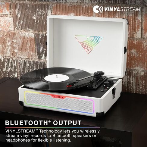 Victrola Journey Glow – Illuminated Suitcase Record Player – 18 RGB Light Effects, Stereo Speakers with Enhanced Bass, Bluetooth Streaming, (Black) in Kuwait