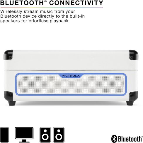 Victrola Journey Glow – Illuminated Suitcase Record Player – 18 RGB Light Effects, Stereo Speakers with Enhanced Bass, Bluetooth Streaming, (Black) in Kuwait