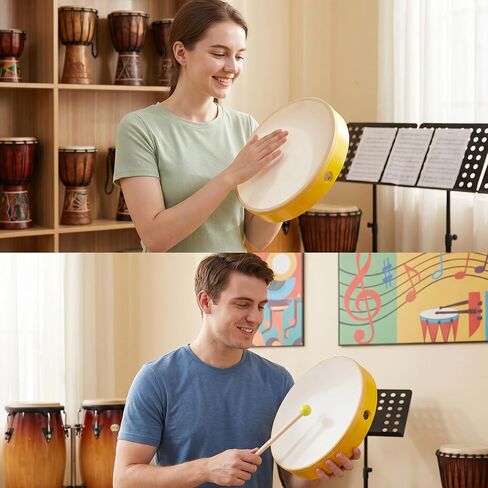 Nydotd 5 Pieces Hand Drum Set, Wooden Frame Drum Percussion Instruments with Drum Beatters 12 Inch 10 Inch 8 Inch 6 Inch 4 Inch Multicolor for Leisure Festive Musical Performances Home Party Supplies in Kuwait