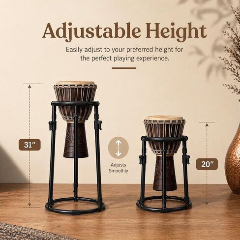 حامل من الفولاذ الكربوني المحمول قابل للتعديل لطبول Djembe الأفريقية مقاس 8.5-12 بوصة، حامل قوي قابل للطي مع إعداد سريع للتمرين والأداء بدون استخدام اليدين in Kuwait