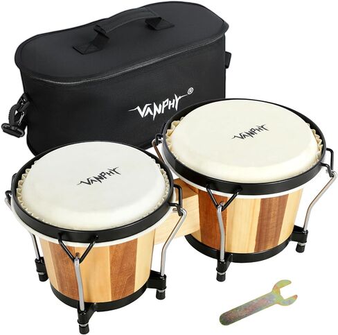 مجموعة Bongo Drum مقاس 6 بوصات و7 بوصات للبالغين المبتدئين والمحترفين ذوي القشرة الخشبية طبلة Bongos قرع Bongos مع مفتاح ضبط الحقيبة (شريط) in Kuwait