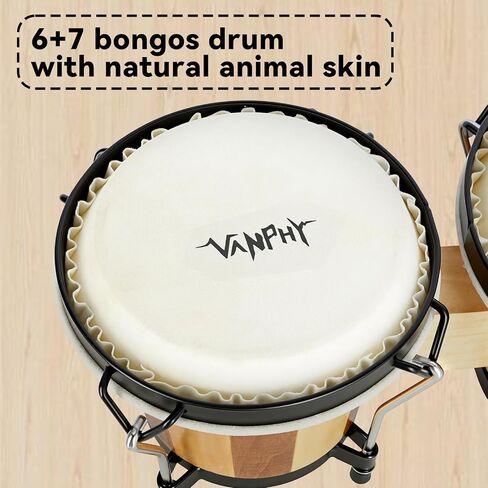 مجموعة Bongo Drum مقاس 6 بوصات و7 بوصات للبالغين المبتدئين والمحترفين ذوي القشرة الخشبية طبلة Bongos قرع Bongos مع مفتاح ضبط الحقيبة (شريط) in Kuwait