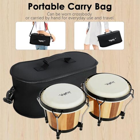 مجموعة Bongo Drum مقاس 6 بوصات و7 بوصات للبالغين المبتدئين والمحترفين ذوي القشرة الخشبية طبلة Bongos قرع Bongos مع مفتاح ضبط الحقيبة (شريط) in Kuwait