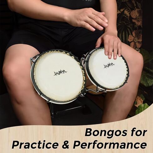 مجموعة Bongo Drum مقاس 6 بوصات و7 بوصات للبالغين المبتدئين والمحترفين ذوي القشرة الخشبية طبلة Bongos قرع Bongos مع مفتاح ضبط الحقيبة (شريط) in Kuwait