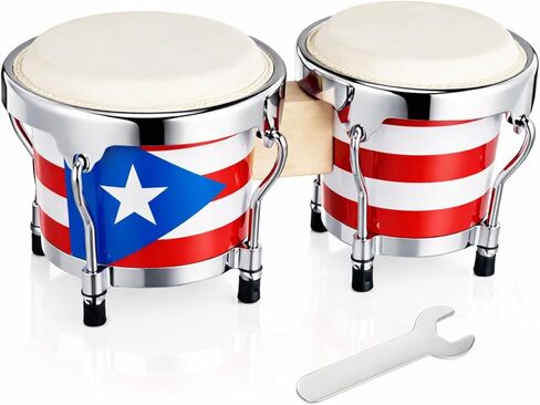 Mini Puerto Rico Bongo Drums, 6" and 7" Set, Percussion Instrument Tunable Drum, Puerto Rican Bongo Drum Set for Memorial Day, San Juan Festival and Boricua Cultural Celebration in Kuwait