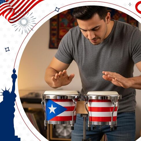Mini Puerto Rico Bongo Drums, 6" and 7" Set, Percussion Instrument Tunable Drum, Puerto Rican Bongo Drum Set for Memorial Day, San Juan Festival and Boricua Cultural Celebration in Kuwait