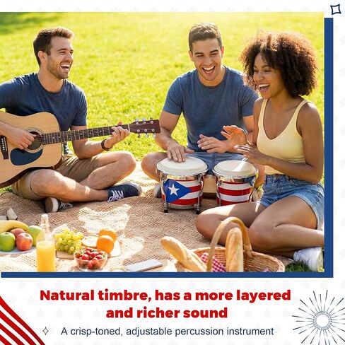 Mini Puerto Rico Bongo Drums, 6" and 7" Set, Percussion Instrument Tunable Drum, Puerto Rican Bongo Drum Set for Memorial Day, San Juan Festival and Boricua Cultural Celebration in Kuwait